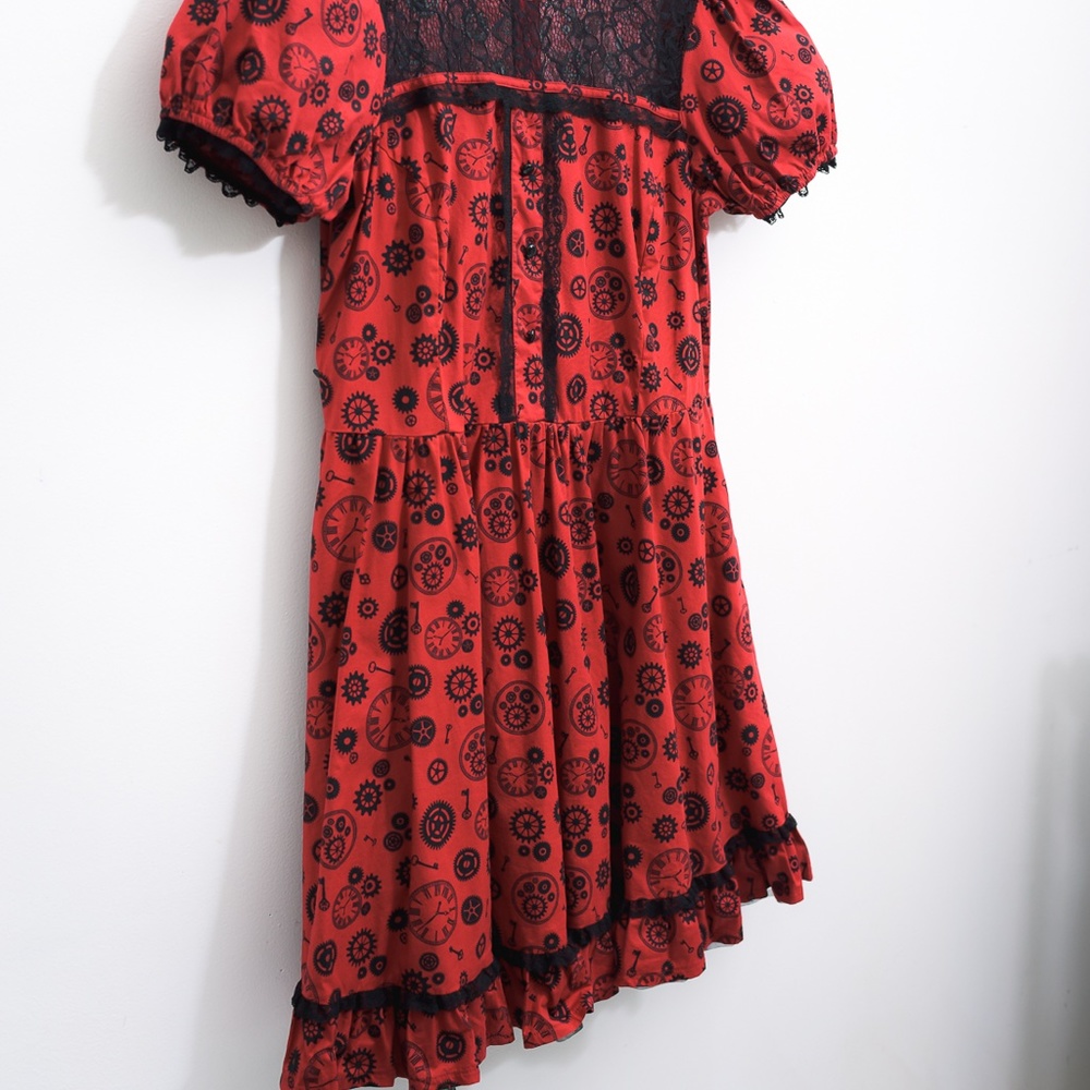 Whimisigoth Hot Topic Clock Lace Red Black Bright Dress XL - Picture 4 of 16